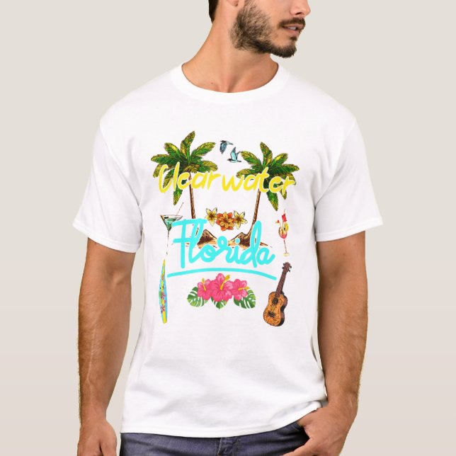 Clearwater Florida Beach Summer Palm Surf Sun Set  T Shirt (Framsida)