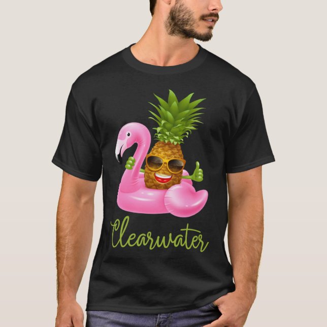 Clearwater Florida Beach Tropical  Flamingo Pineap T Shirt (Framsida)