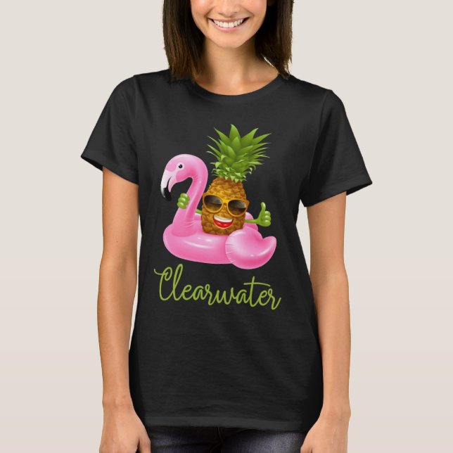Clearwater Florida Beach Tropical  Flamingo Pineap T Shirt (Framsida)