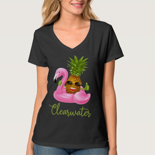 Clearwater Florida Beach Tropical  Flamingo Pineap T Shirt (Framsida)