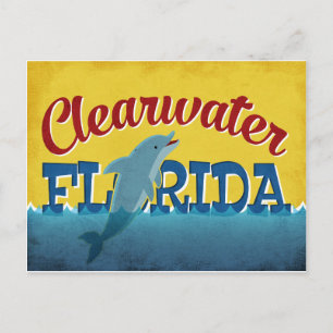 Clearwater Florida Dolphin Retro Vintage resor Vykort