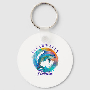 Clearwater Florida Glad Vattenfärg Delfin  Nyckelring