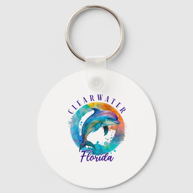 Clearwater Florida Glad Vattenfärg Delfin  Nyckelring (Framsida)