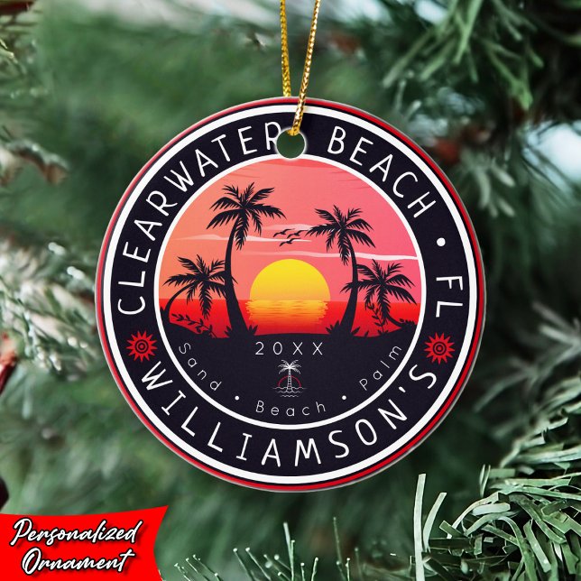 Clearwater Florida Retro Sunset Souvenirs 80-talet Julgransprydnad Keramik (Skapare uppladdad)