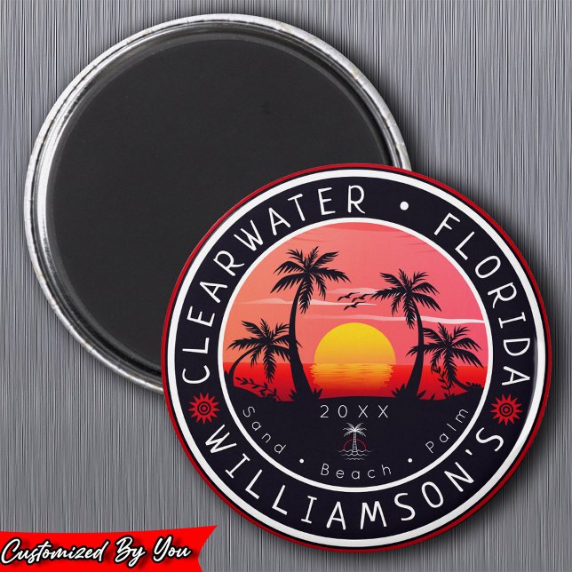 Clearwater Florida Retro Sunset Souvenirs 80-talet Magnet (Skapare uppladdad)
