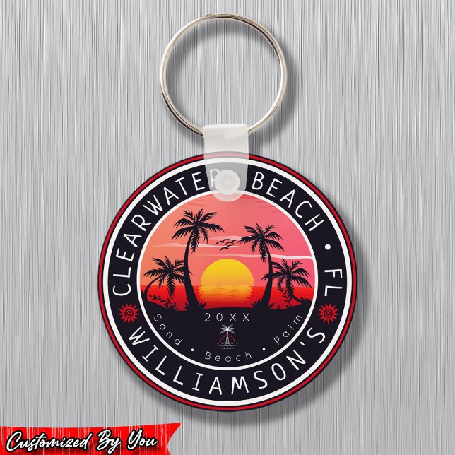 Clearwater Florida Retro Sunset Souvenirs 80-talet Nyckelring (Skapare uppladdad)