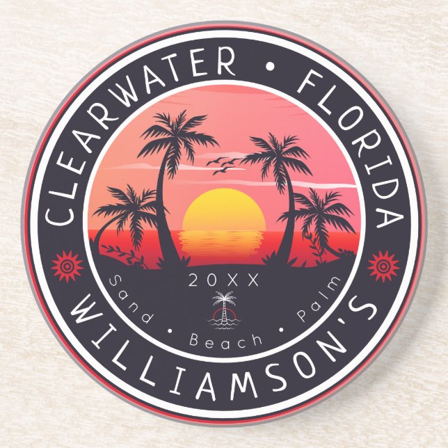 Clearwater Florida Retro Sunset Souvenirs 80-talet Underlägg (Framsidan)