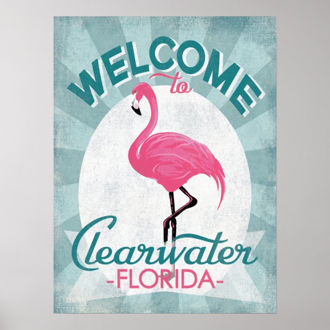 Clearwater Florida Rosa Flamingo Retro Poster (Framsidan)