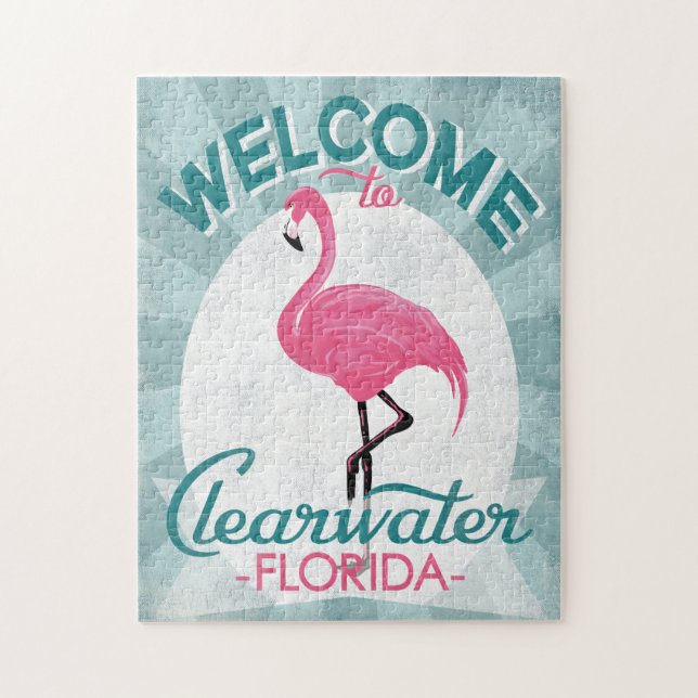 Clearwater Florida Rosa Flamingo Retro Pussel (Vertikal)