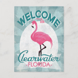 Clearwater Florida Rosa Flamingo Retro Vykort