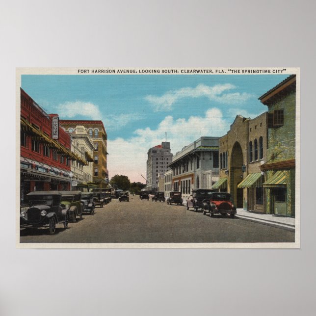 Clearwater, Florida - South View of Ft. Harrison Poster (Framsidan)
