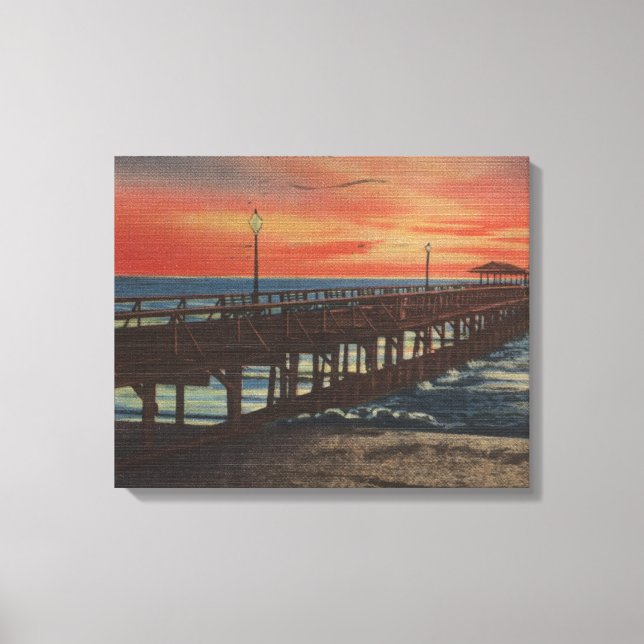 Clearwater, Florida - Sunset View of Fishing Paj Canvastryck (Framsida)
