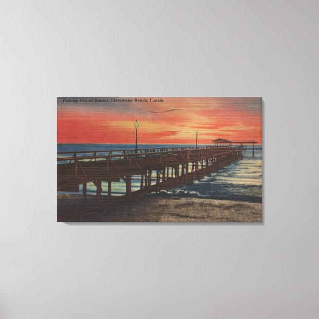 Clearwater, Florida - Sunset View of Fishing Paj Canvastryck (Framsida)