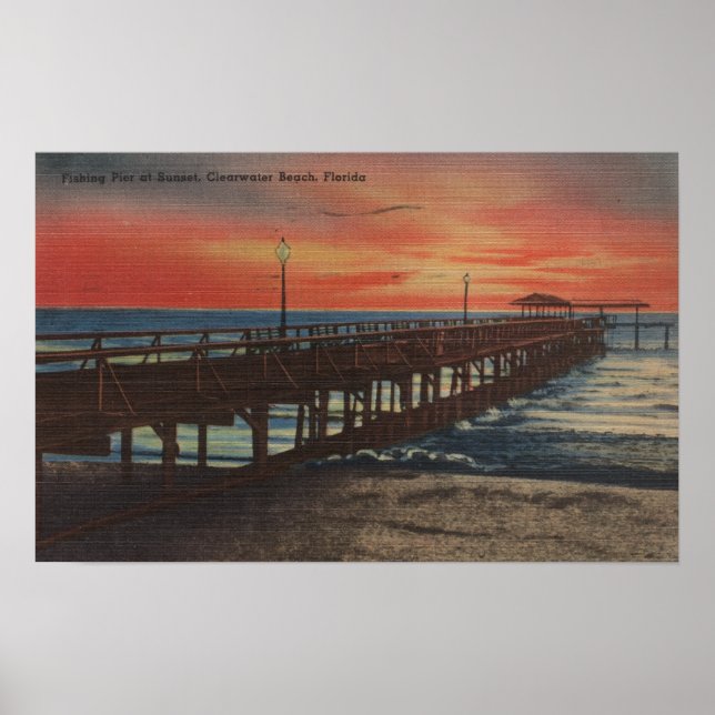 Clearwater, Florida - Sunset View of Fishing Paj Poster (Framsidan)