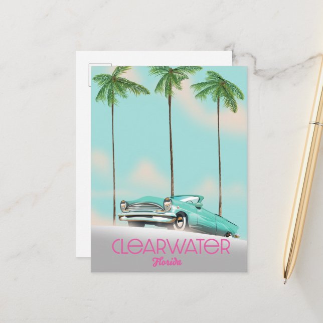 Clearwater Florida vintage reseskylt Meddelande Vykort (Fram/Back In Situ)