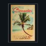 Clearwater Postcard Florida Handflatan Träd Beach  Vykort<br><div class="desc">Konstruktionen Clearwater Florida i Vintage resor stil,  med en handflatan träd på stranden med hav och himlar.</div>