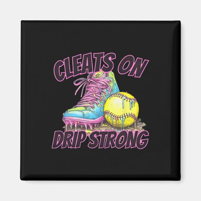 Cleats On Drip Strong Softll Drip Softll Mom Retro Magnet (Framsidan)