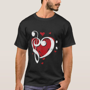Clef Bass Heart Kärlek Musical Instrument Musician T Shirt