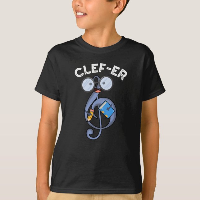 Clef-er Funny Music Pun Mörk BG T Shirt (Framsida)