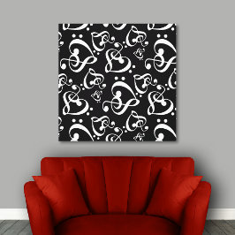 Clef Hearts Black and White Music Wall Art Canvas