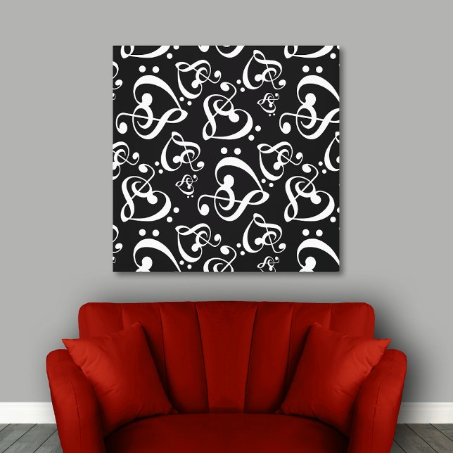 Clef Hearts Black and White Music Wall Art Canvas (Skapare uppladdad)