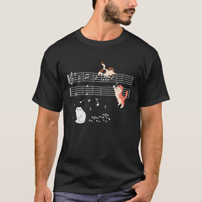 Clef Musician Cute Cat Kattunge spelar upp musik T Shirt (Framsida)