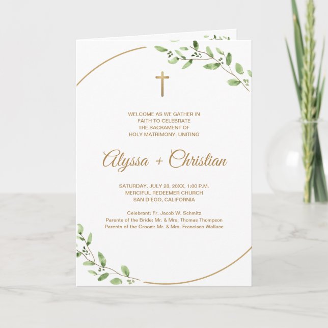 Clegant Catholic Wedding Program With Readings  (Framsida)