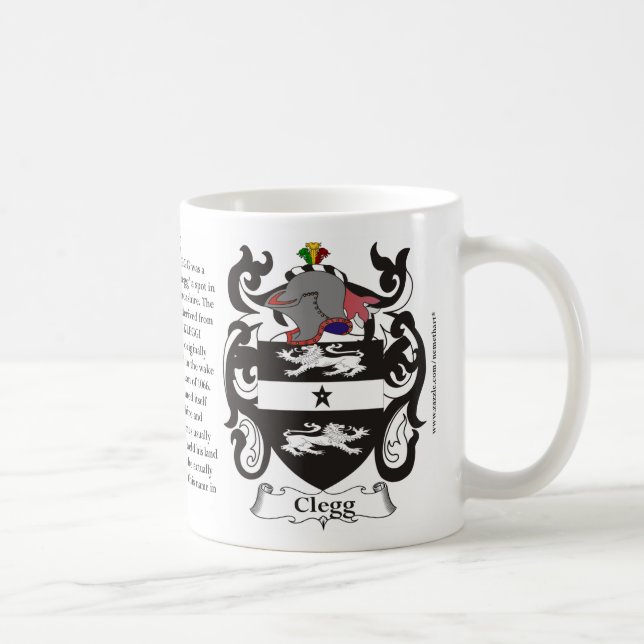 Clegg, ursprung, det menande och vapenskölden kaffemugg (Höger)