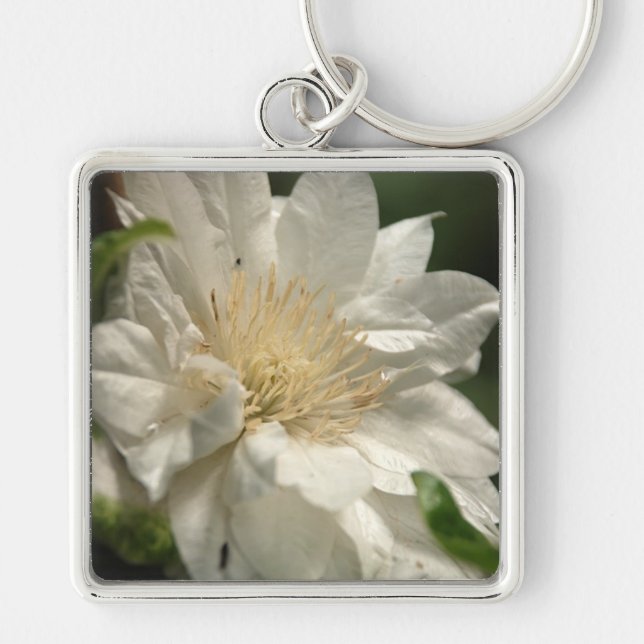 CLEMATIS Artic Queen 1 Keychain Fyrkantig Silverfärgad Nyckelring (Framsidan)