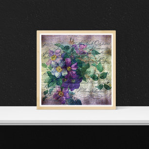 Clematis Blommar Vine Handwrite Grunge Poster