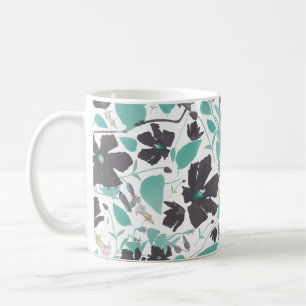 Clematis Blommönster Teal Brown Kaffemugg