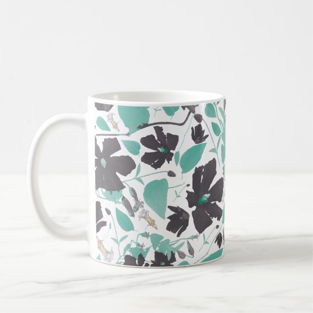 Clematis Blommönster Teal Brown Kaffemugg (Vänster)