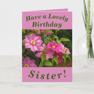 Clematis Flowers Birthday Card for Sister Kort