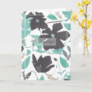 Clematis Flowers Teal Grattis på födelsedagen Card Kort