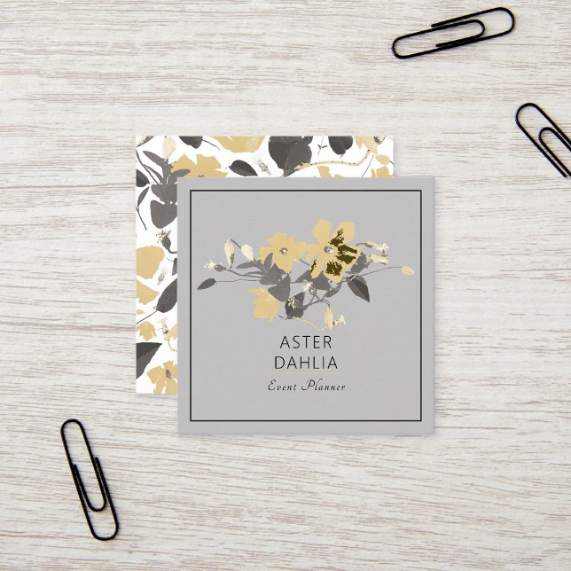 Clematis gula akvarell blommor anpassningsbara  fyrkantigt visitkort (Clematis Yellow Watercolor Flowers Customizable Square Business Cards from Studio Posies. )