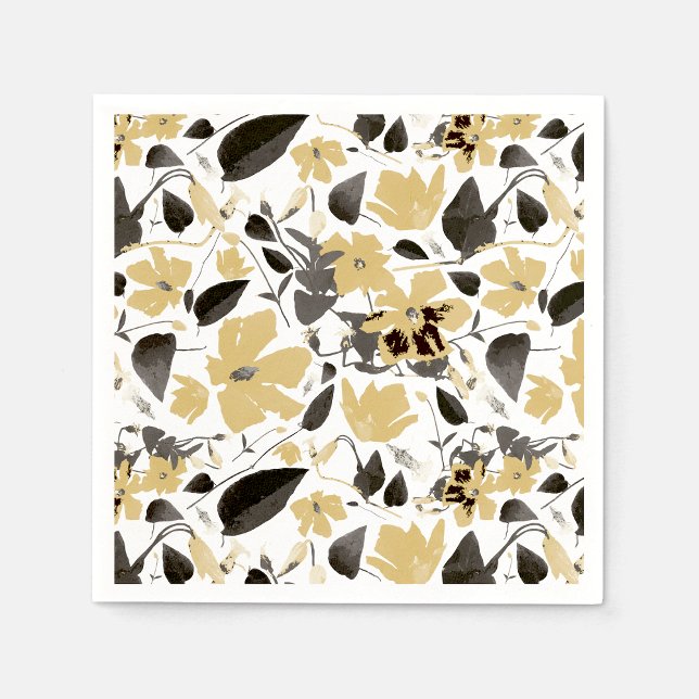 Clematis Gult Grått Botanical Watercolor Pappersservett (Clematis Yellow Gray Flowering Vine Watercolor Napkins from Studio Posies. )