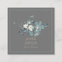 Clematis-Gult-Grått-färgade vattenfärgsblommor Fyrkantigt Visitkort