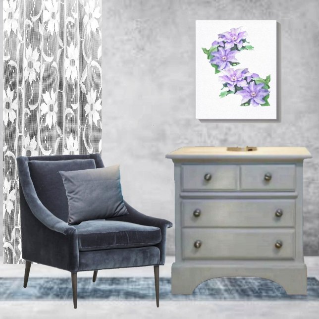 Clematis Lila Canvastryck (This Clematis Purple Canvas Print, lends elegance to any bedroom!)