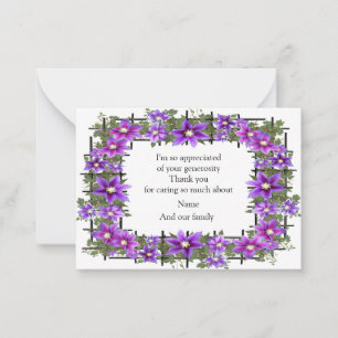 Clematis Lila Flower - tackkort Anteckningskort