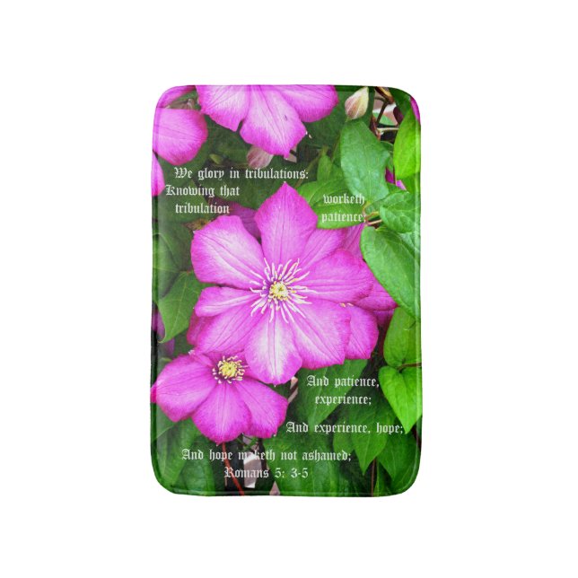 Clematis med Romarbrevet 5:3-5 Badrumsmatta (Framsidan (Vertikal))