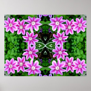 Clematis och Oregano, grönten för rosa blommor bot Poster