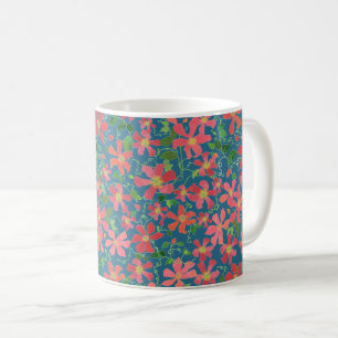 Clematis Rosa, Red, Orange Blommigt på Deep Blue Kaffemugg