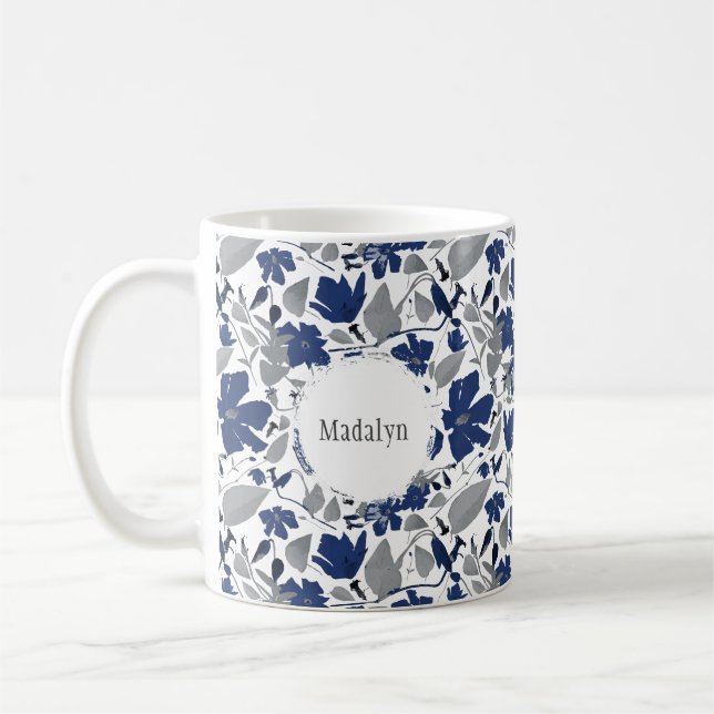Clematis Vine Elegant Blue Watercolor Flowers Kaffemugg (Vänster)