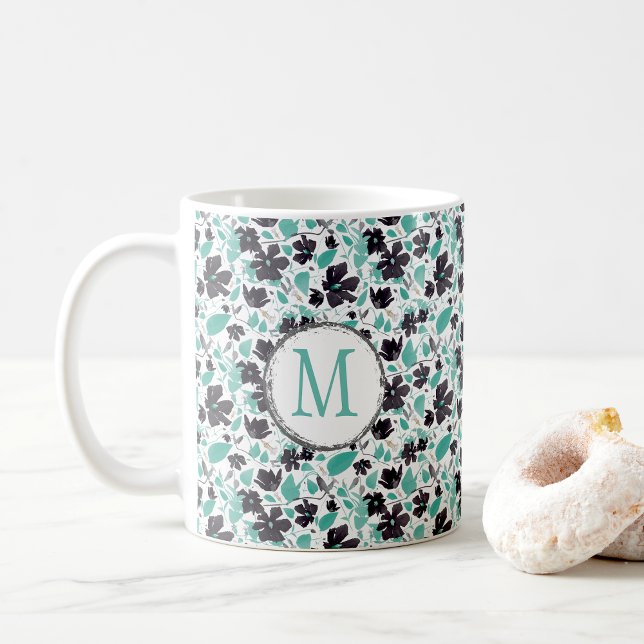 Clematis Vine Elegant Teal Flowers Coffee Mugg (My Mother My Friend Clematis Teal Gray Coffee Mug from Studio Posies.)