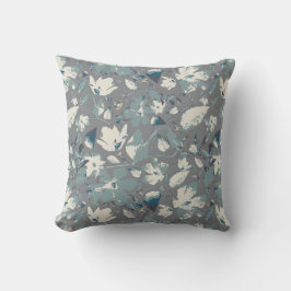 Clematis Vine Grått Blue Cream Watercolor Blommigt Kudde