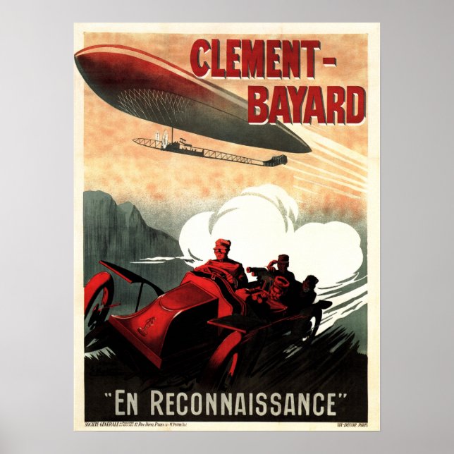 CLEMENT BAYARD AUTOMOBILES Zeppelin Vintage bil Poster (Framsidan)
