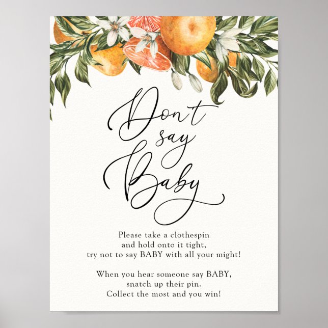 Clementine Orange och Greenery Säg inte Baby Game Poster (Framsidan)