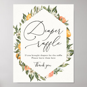 Clementine Oranges and Greenery Diaper Raffle Sign Poster