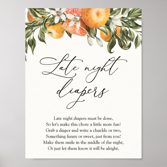 Clementine Oranges and Greenery Late Night Diaper Poster (Framsidan)