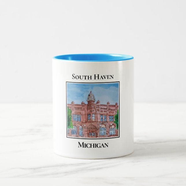 Clementine's Byggnad, South Haven Michigan Två-Tonad Mugg (Center)